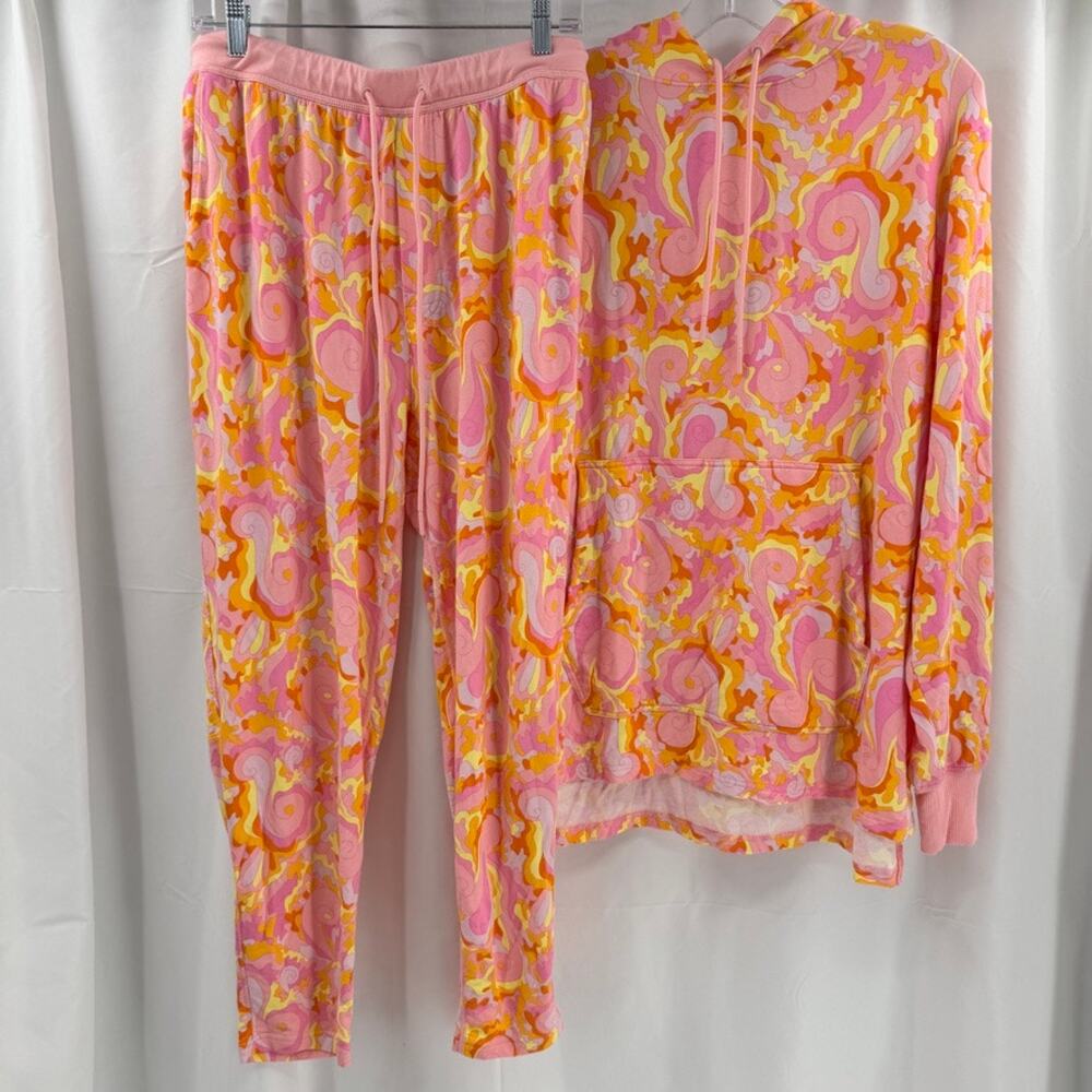 Jambys House Hoodie Long Jogger Pants Sz L Pink Lounge Set